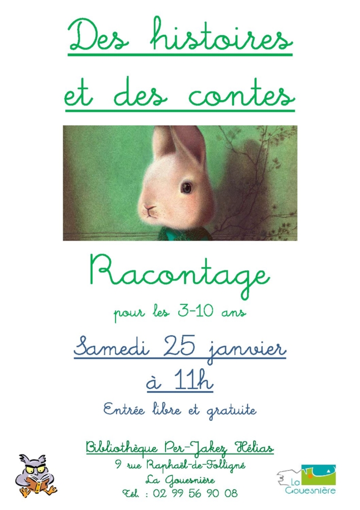 Des histoires et des contes à la médiathèque le 25 janvier à 11h00. Des histoires et des contes à la médiathèque le 25 janvier à 11h00.