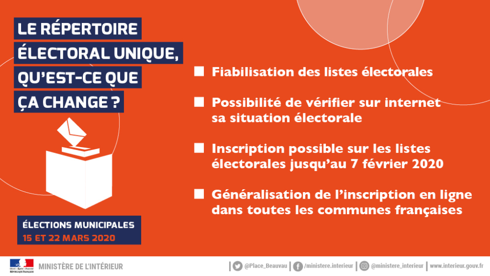 L’inscription sur les listes électorales pour les élections municipales est possible jusqu’au 07 février 2020. L’inscription sur les listes électorales pour les élections municipales est possible jusqu’au 07 février 2020.