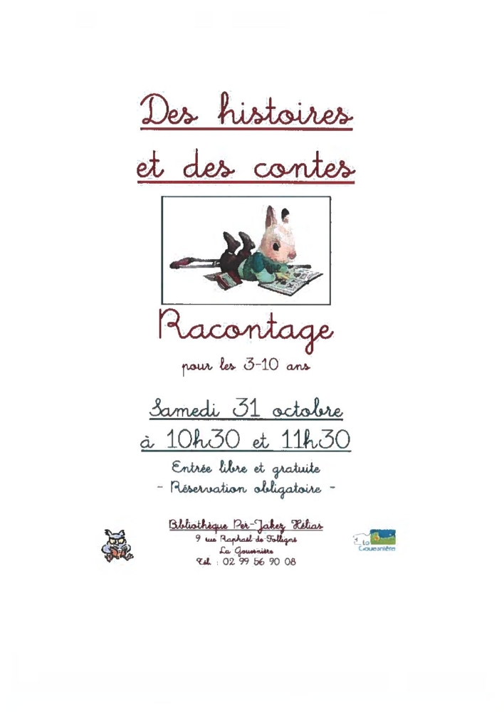 Des histoires et des contes à la médiathèque le 31 octobre à 10h30 et 11h30. Des histoires et des contes à la médiathèque le 31 octobre à 10h30 et 11h30.