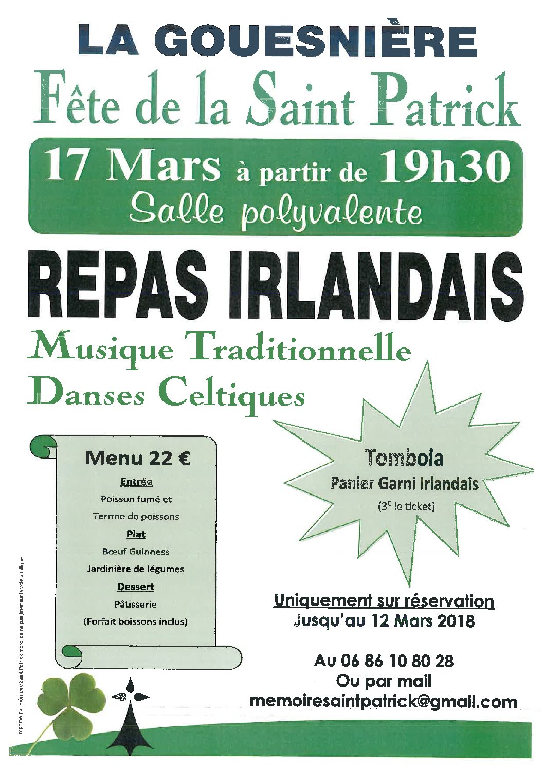 Soirée Saint-Patrick le 17 mars 2018