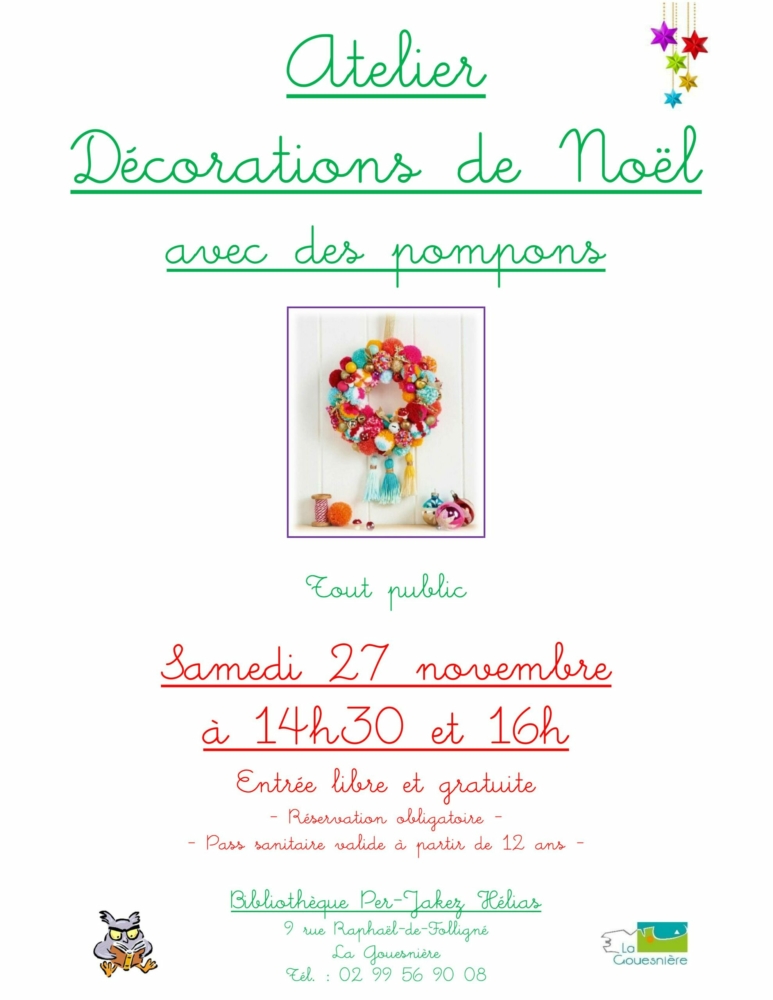 Atelier décorations de Noël à la médiathèque le 27 novembre 2021. Atelier décorations de Noël à la médiathèque le 27 novembre 2021.