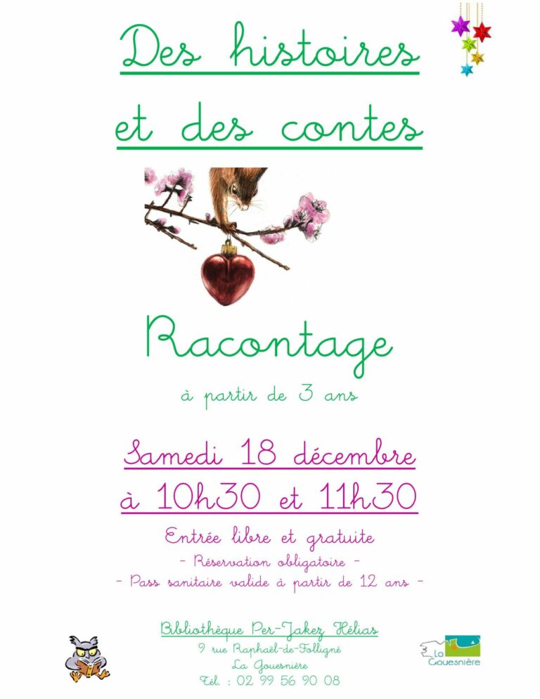 Des histoires et des contes à la médiathèque le 18 décembre 2021.