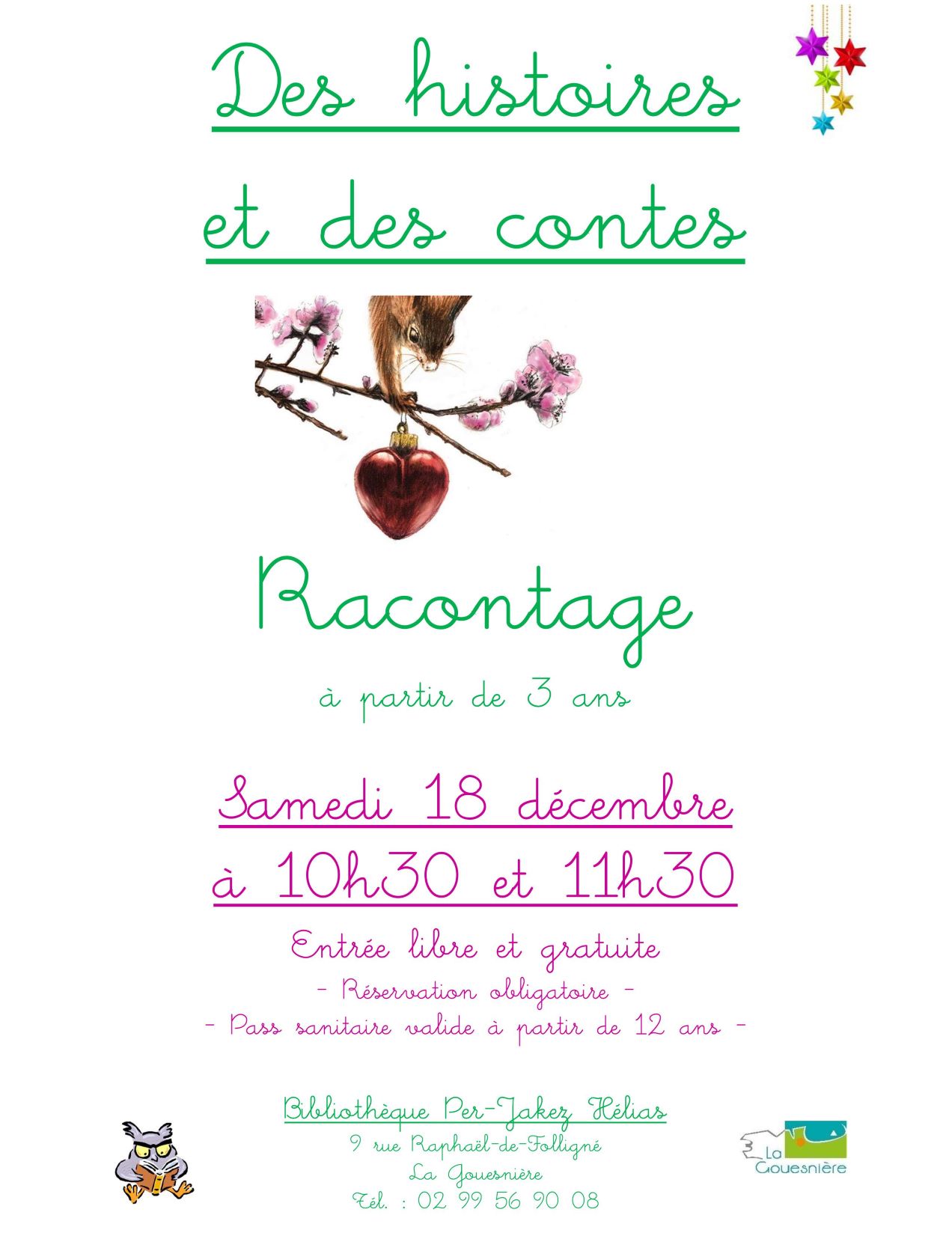 Des histoires et des contes à la médiathèque le 18 décembre 2021.