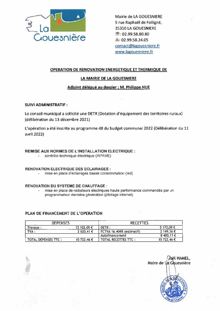 Plan de financement travaux électricité mairie Plan de financement travaux électricité mairie