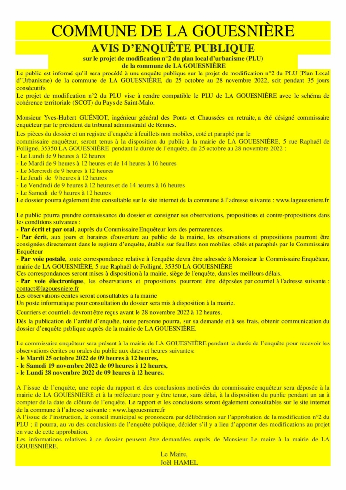 Avis d’enquête publique : modification n°2 du PLU Avis d’enquête publique : modification n°2 du PLU