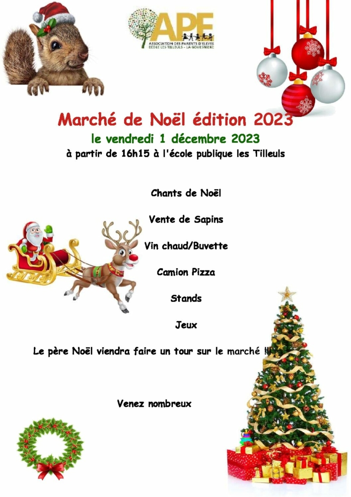 MARCHE DE NOEL APE ECOLE DES TILLEULS 1 er DEC 2023 MARCHE DE NOEL APE ECOLE DES TILLEULS 1 er DEC 2023