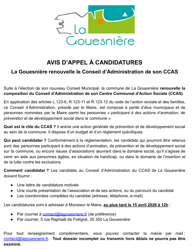 Renouvellement du Conseil d’Administration du CCAS : Appel à candidatures