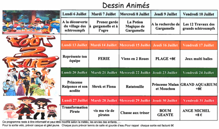 Planning Centre de Loisirs Juillet 2026